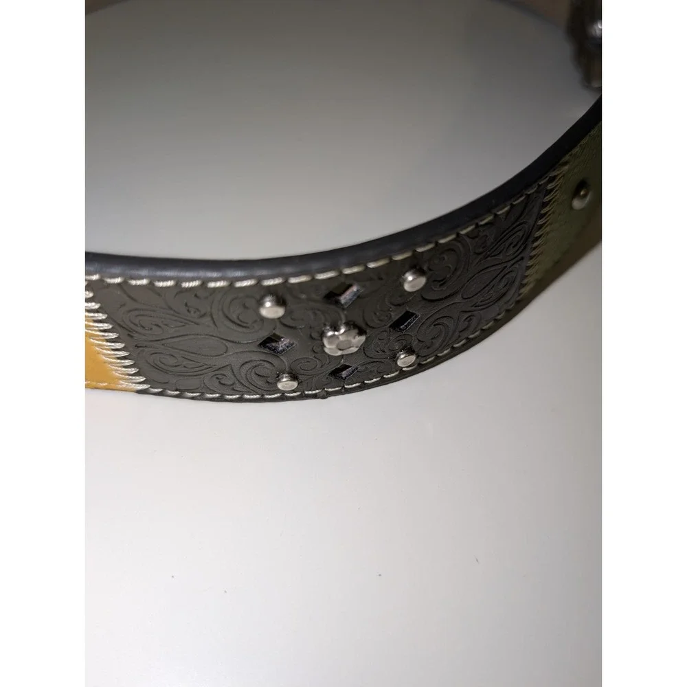 Faux‎ Leather Floral Embroidered Colorful Studded Belt